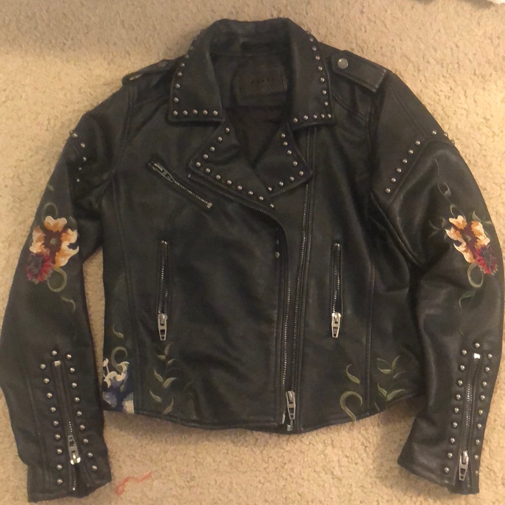 Black Embroidered Leather BlankNYC Jacket
